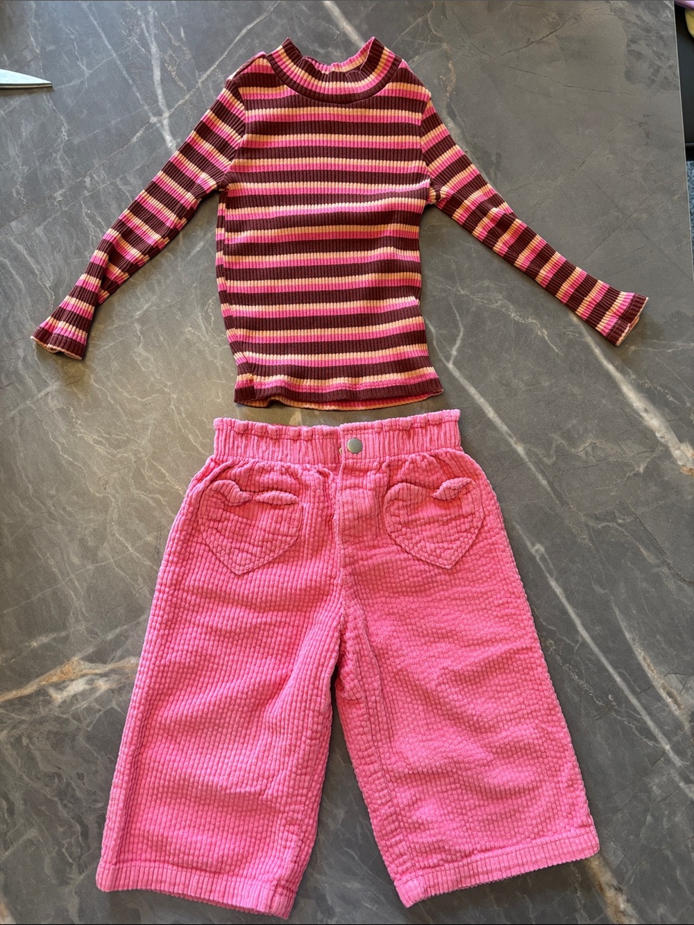 Girls' Pink & Brown Striped Ribbed Long-Sleeve Top - Old Navy